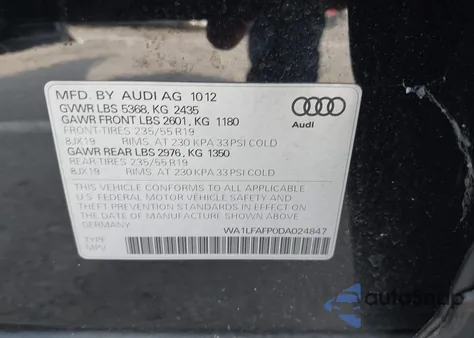 2013 Audi Q5 2.0T Premium из США, поврежденный, VIN WA1LFAFP0DA024847